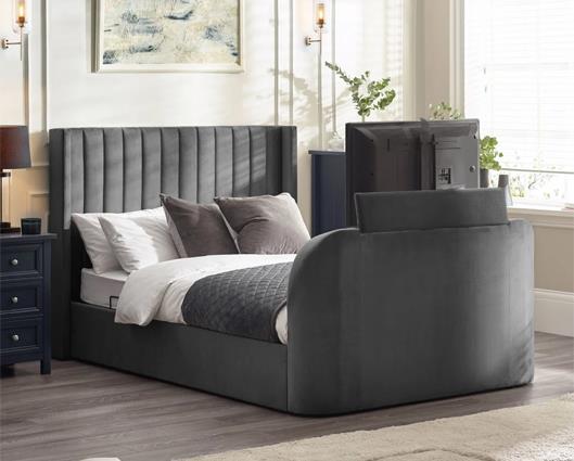 Clara Side Lift Ottoman TV Bed Dark Grey - Super King