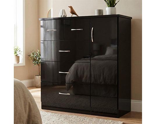 NEVADA 5 DRAWER LOW WARDROBE - BLACK GLOSS