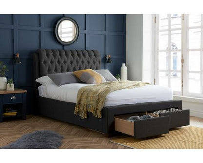 Valentino Double Bed with Drawers - Charcoal