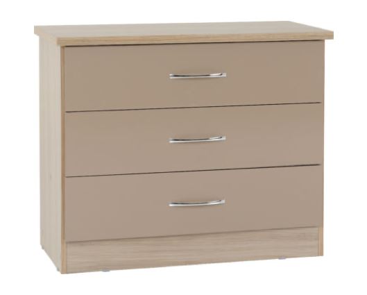 Neptune 3 Drawer Chest - Oyster Gloss/Light Oak Effect Veneer