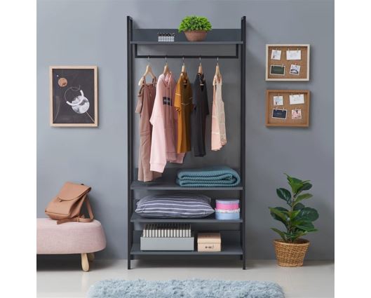 Zulu 3 Piece Bedroom Furniture Set Open Wardrobes-Dark Grey