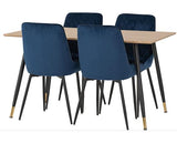 HAMILTON & AVERY MEDIUM DINING SET (X4 CHAIRS) - MEDIUM OAK EFFECT/SAPPHIRE BLUE VELVET
