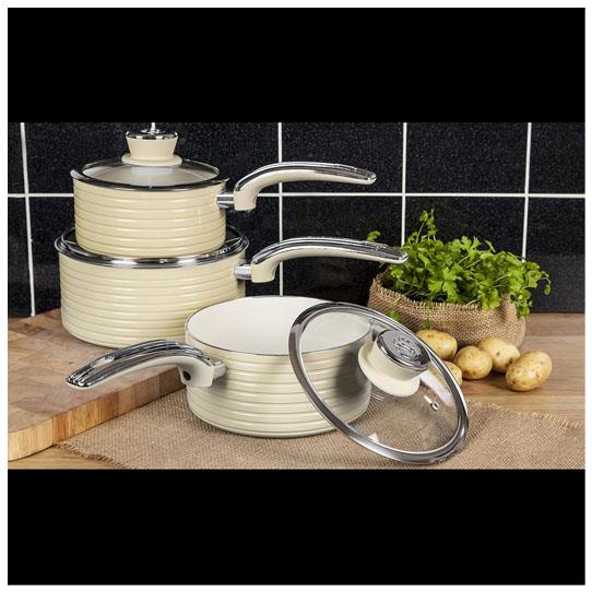 Swan Retro 3 Piece Saucepan Set Cream