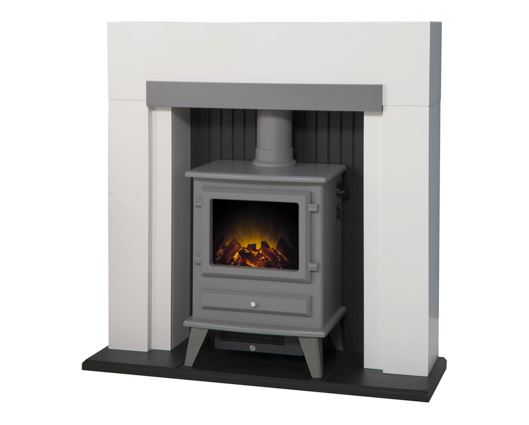 Stalbridge Fireplace 39inch - White/Grey With Electric Stove - Grey