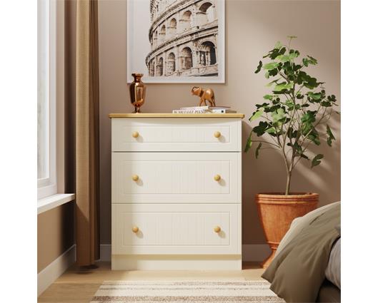 Warwick 3 Drawer Deep Chest - Cream Ash with Modern Oak Top