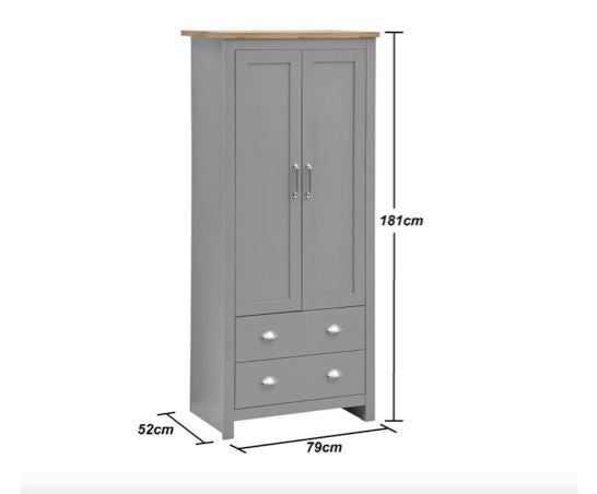 Lincoln 3 Piece Bedroom Set (2 Door Wardrobe, 2+2 Chest, 1 Drawer Bedside)