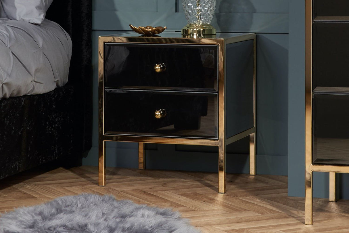 Fabian 2 Drawer Bedside Table - Black & Gold