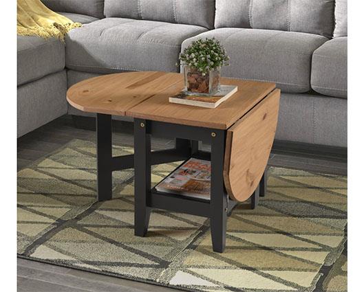 SANTOS DROP LEAF COFFEE TABLE - BLACK/DISTRESSED WAXED PINE