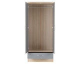 Neptune 2 Door 1 Drawer Wardrobe - Grey Gloss/Light Oak Effect Veneer