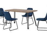 QUEBEC STRAIGHT & LUKAS DINING SET (X4 CHAIRS) - MEDIUM OAK EFFECT/SAPPHIRE BLUE VELVET