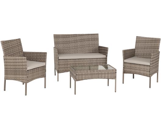Willow 4Pc Garden Set - Grey Rattan/Grey Fabric/Clear Glass