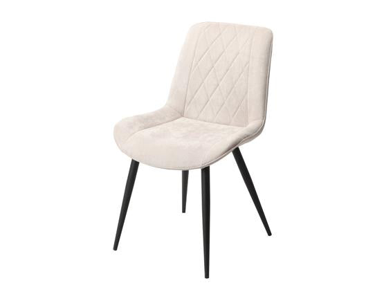 Diamond stitch natural fabric dining chair, black tapered legs (pair)