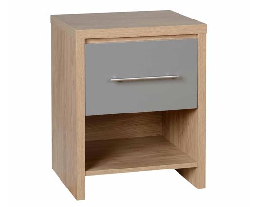 Santos 1 Drawer Bedside Cabinet - Grey High Gloss/Light Oak Effect Veneer