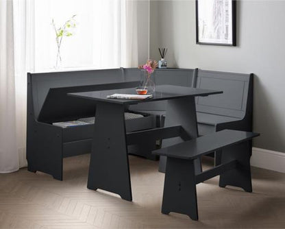 Noelle Corner Dining Set With Storage Bench- Anthracite