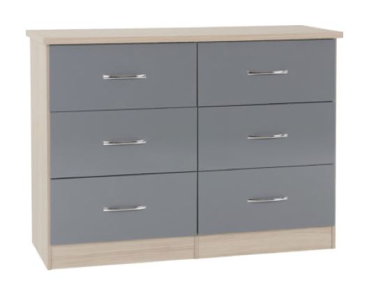 Neptune 6 Drawer Chest - Grey Gloss/Light Oak Effect Veneer