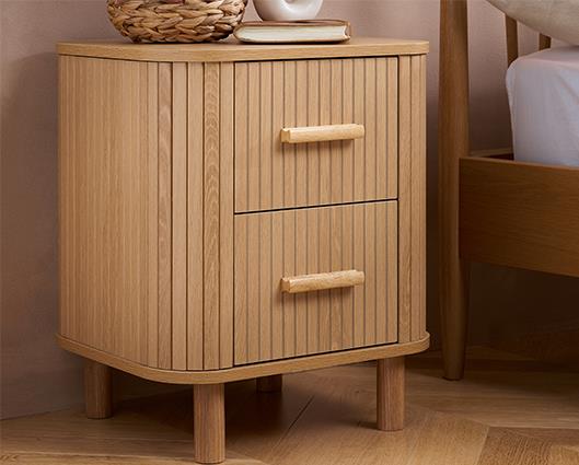 Axel 2 Drawer Fluted Bedside - Oak