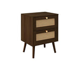 Croxley 2 Drawer Rattan Bedside - Walnut