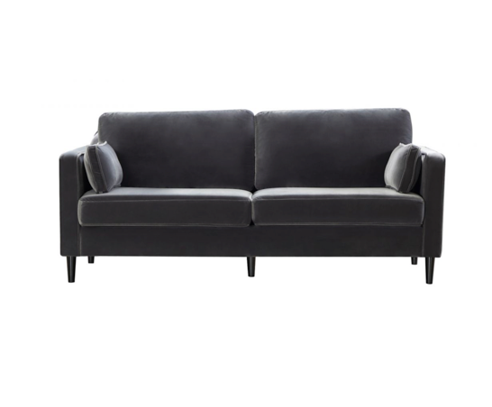 Sadie 3 Seater Cushion Back Velvet Sofa- Dark Grey