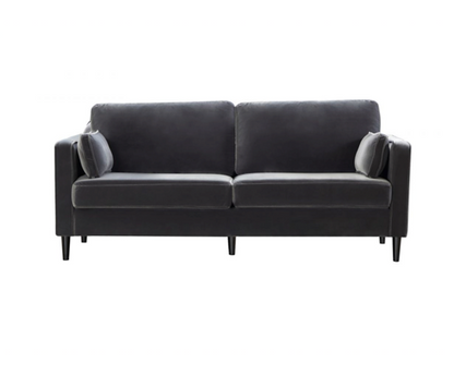 Sadie 3 Seater Cushion Back Velvet Sofa- Dark Grey