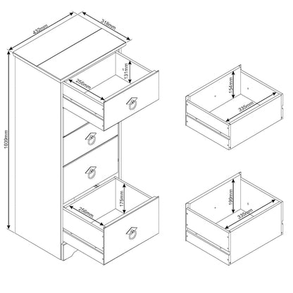 Corona Classic 5 drawer narrow chest of drawers