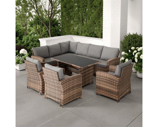 Aspen Corner Garden Furniture Set - Brown Rattan/Grey Fabric