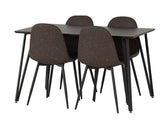 MARLOW & ATHENS DINING SET (X4 CHAIRS) - BLACK MARBLE/BROWN FAUX LEATHER