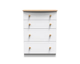 Warwick 4 Drawer Deep Chest - White Matt with Bardolino Oak Top