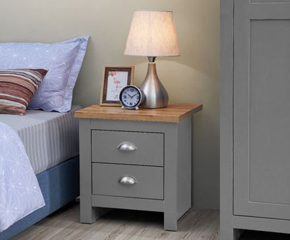 Lincoln 2 Drawer Bedside- Light Grey