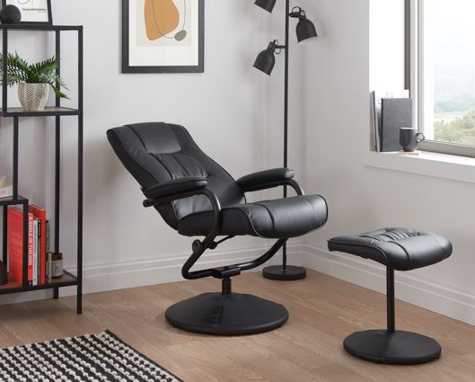 Manuel Swivel Chair & Footstool - Black