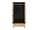 Catalina 2 Door 1 Drawer Rattan Wardrobe- Black