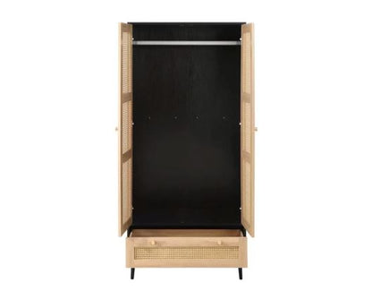 Catalina 2 Door 1 Drawer Rattan Wardrobe- Black