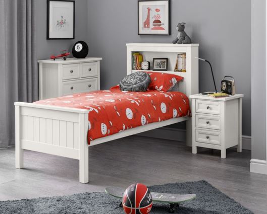 Maine Bookcase Single Bed - Surf White