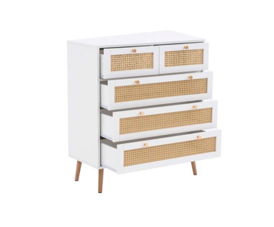 Catalina 5 Drawer Rattan Chest- White