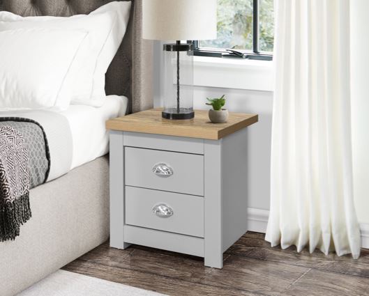 Harper 2 Drawer Bedside Table - Grey