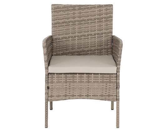 Willow 3Pc Garden Set - Grey Rattan/Grey Fabric/Black Glass