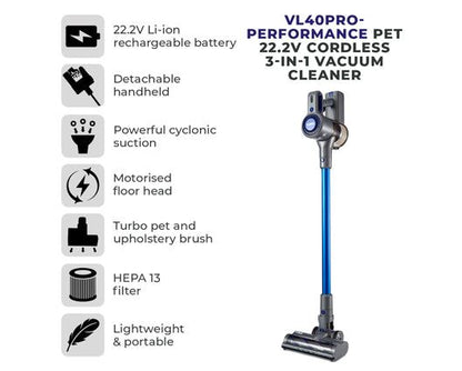 Tower VL40 PRO Pet 22.2V Cordless 3-in-1 Vacuum Cleaner Blue