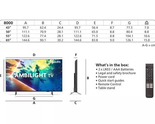 PHILIPS Ambilight 43PUS8000/05 43" Smart 4K Ultra HD HDR LED TV