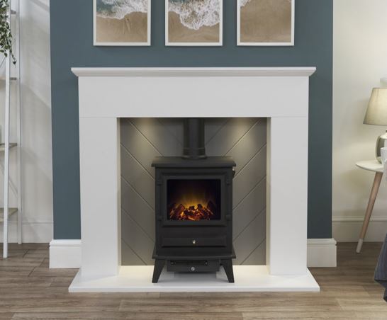 Colin in White & Grey with Lights plus Hudson Stove