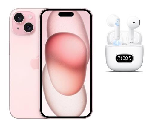 Refurbished Apple iPhone 15 128GB Pink with Wireless Headphones