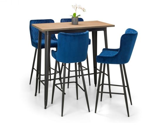 Leena Velvet Bar Stool-Blue