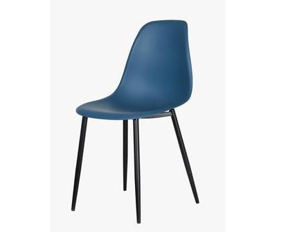 Curve chair, blue plastic seat with black metal legs (pair)