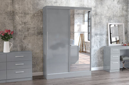 Larz 2 Door Sliding Wardrobe With Mirror - Grey