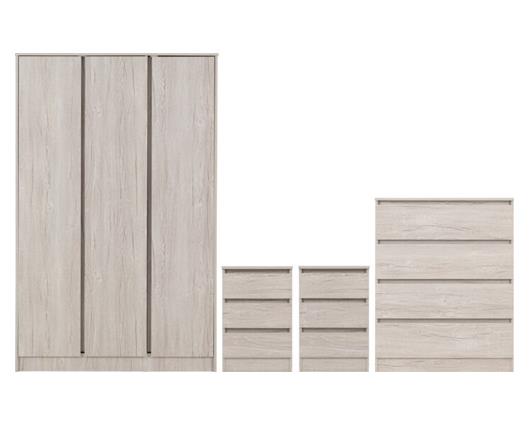 MALVERN 3 DOOR WARDROBE BEDROOM SET - URBAN SNOW