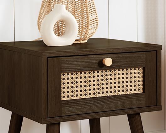 Croxley 1 Drawer Rattan Bedside - Walnut