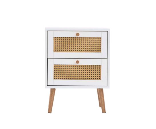 Catalina 2 Drawer Rattan Bedside- White