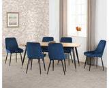 HAMILTON & AVERY LARGE DINING SET (X6 CHAIRS) - MEDIUM OAK EFFECT/SAPPHIRE BLUE VELVET