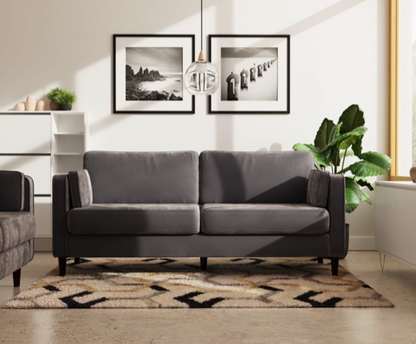 Sadie 3 Seater Cushion Back Velvet Sofa- Dark Grey