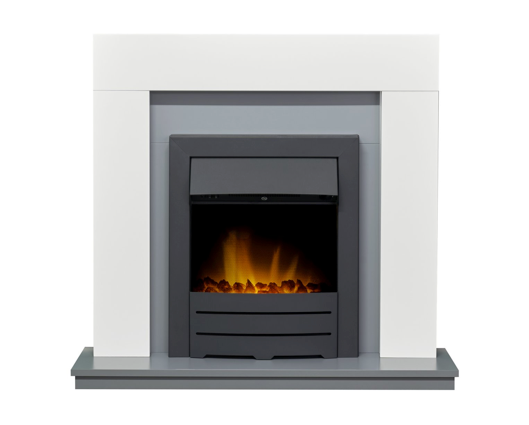 Dawson Fireplace Suite 39inch White/grey With Electric Fire - Black 