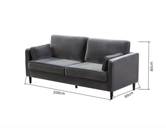 Sadie 3 Seater Cushion Back Velvet Sofa- Dark Grey
