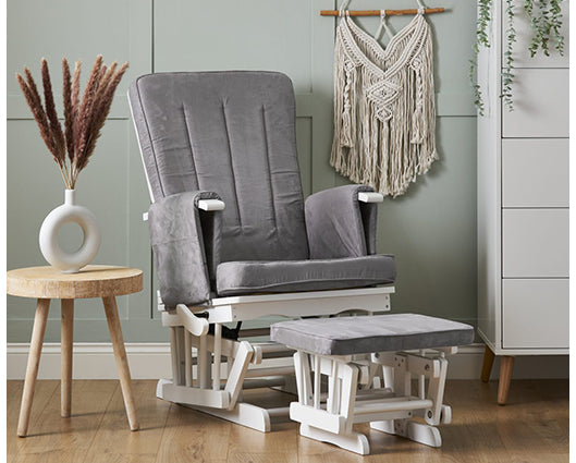 Mila Deluxe Reclining Glider Chair & Stool - Grey